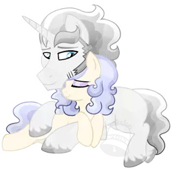 Size: 800x800 | Tagged: safe, artist:tambelon, derpibooru import, oc, oc:opalescent pearl, oc:prince topaz, unofficial characters only, crystal pony, pony, unicorn, female, male, mare, oc x oc, shipping, size difference, stallion, straight, topalescent, watermark
