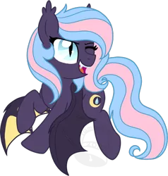 Size: 666x700 | Tagged: safe, artist:tambelon, derpibooru import, oc, oc:moon drop, unofficial characters only, bat pony, pony, female, mare, solo, watermark