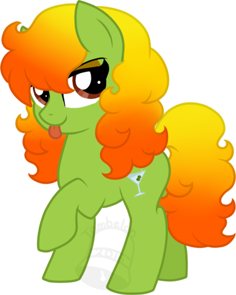 Size: 561x700 | Tagged: safe, artist:tambelon, derpibooru import, oc, oc:olive garnish, unofficial characters only, earth pony, pony, female, mare, solo, tongue out, watermark