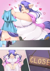 Size: 1000x1436 | Tagged: artist:kurocaze-s, derpibooru import, eared humanization, fat, horned humanization, human, humanized, obese, raritubby, rarity, safe, tailed humanization, weight gain