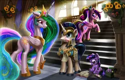 Size: 2000x1285 | Tagged: safe, artist:harwick, derpibooru import, princess cadance, princess celestia, shining armor, spike, twilight sparkle, alicorn, dragon, pony, unicorn, :t, armor, baby, baby spike, backpack, blushing, book, bouquet, bow, butt, castle, crepuscular rays, crown, cute, embarrassed, filly, filly twilight sparkle, flower, frown, group, hair bow, happy, helmet, hnnng, jewelry, lidded eyes, looking back, magnet, momlestia, nom, open mouth, paper, plot, puffy cheeks, raised hoof, reading, regalia, royal guard, saddle bag, scroll, scrunchy face, shining adorable, sitting, smiling, spikabetes, spikeabetes, stairs, sunflower, sunlight, teen princess cadance, twiabetes, underhoof, walking, younger