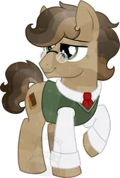 Size: 473x700 | Tagged: safe, artist:tambelon, derpibooru import, oc, oc:dusty tome, unofficial characters only, crystal pony, pony, clothes, glasses, male, shirt, solo, stallion, watermark