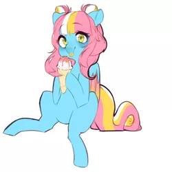 Size: 1024x1024 | Tagged: safe, artist:ms-xana, derpibooru import, oc, oc:raspberry sherbet, unofficial characters only, pegasus, pony, female, food, ice cream, mare, simple background, sitting, solo, tongue out, white background