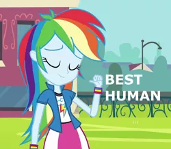 Size: 1224x1068 | Tagged: safe, derpibooru import, screencap, rainbow dash, equestria girls, best human, eyes closed, image macro, meme, opinion, solo