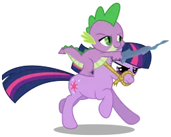 Size: 3751x3000 | Tagged: safe, artist:brony-works, derpibooru import, spike, twilight sparkle, dragon, pony, unicorn, a dog and pony show, dragons riding ponies, duo, epic spike, female, high res, majestic, male, mare, reins, riding, running, simple background, transparent background, unicorn twilight, vector