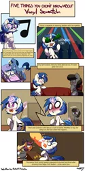 Size: 5015x10000 | Tagged: safe, artist:bloodatius, derpibooru import, derpy hooves, night light, octavia melody, scootaloo, shining armor, vinyl scratch, oc, dragon, pegasus, pony, series:five things you didn't know, absurd resolution, blushing, bow (instrument), cello bow, comic, dragonified, female, fire, fire breath, headcanon, horns, lesbian, magic, mare, mute vinyl, raised hoof, rave, scootadragon, scratchtavia, shipping, siblings, species swap, witness me