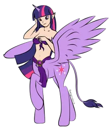 Size: 1754x1986 | Tagged: alicorn, artist:zomgitsalaura, bandeau, belly button, centaur, derpibooru import, midriff, pegataur, ponytaur, raised hoof, safe, sash, simple background, solo, species swap, taur, transparent background, twilight sparkle, twilight sparkle (alicorn)