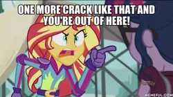 Size: 600x337 | Tagged: safe, derpibooru import, edit, edited screencap, screencap, sci-twi, sunset shimmer, twilight sparkle, equestria girls, friendship games, angry, caption, exploitable meme, image macro, meme, spongebob squarepants, squilliam returns, sunset yells at twilight