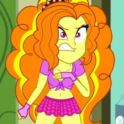 Size: 720x720 | Tagged: suggestive, derpibooru import, edit, edited screencap, editor:ah96, screencap, adagio dazzle, equestria girls, rainbow rocks, belly button, breast edit, breasts, cleavage, clothes, cropped, female, front knot midriff, midriff, miniskirt, pleated skirt, skirt, solo
