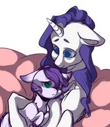 Size: 950x1100 | Tagged: safe, artist:yuyusunshine, derpibooru import, rarity, oc, oc:diamond jem, dracony, hybrid, pony, interspecies offspring, mother and daughter, no catchlights, offspring, older, parent:rarity, parent:spike, parents:sparity