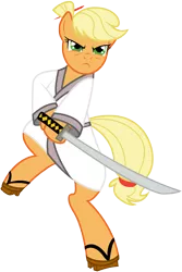 Size: 3343x5000 | Tagged: safe, artist:kooner-cz, derpibooru import, applejack, pony, absurd resolution, bipedal, crossover, geta, katana, pun, samurai applejack, samurai jack, simple background, solo, sword, transparent background, vector, visual pun, weapon