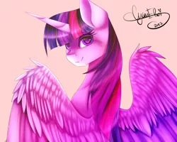 Size: 4000x3200 | Tagged: safe, artist:minelvi, artist:minteadraws, derpibooru import, twilight sparkle, twilight sparkle (alicorn), alicorn, pony, collaboration, looking back, smiling, solo, spread wings, starry eyes, wingding eyes