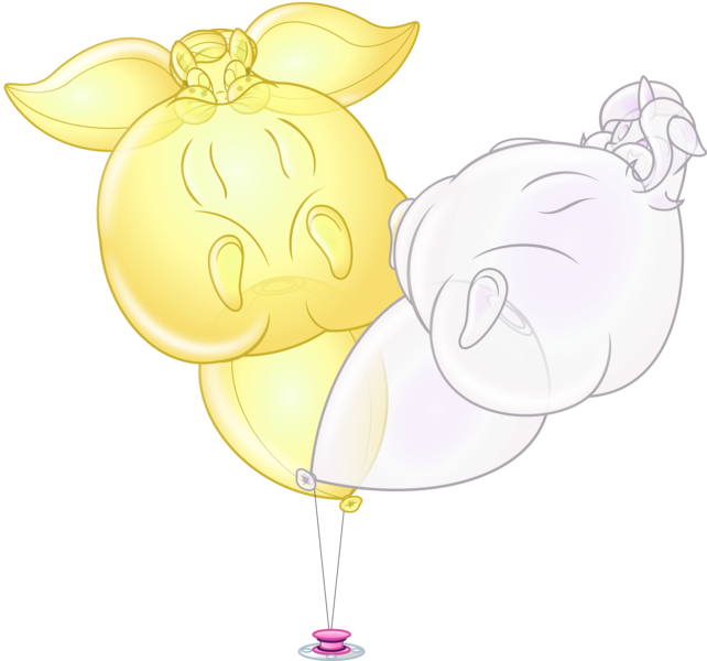 Size: 4800x4487 | Tagged: absurd resolution, artist:nxzc88, balloon, balloonie pony, derpibooru import, duo, duo female, female, floating, inanimate tf, inflated tail, inflation, oc, oc:newly loopy, oc:pyrisa miracles, original species, puffy cheeks, questionable, simple background, string, tether, transformation, translucent, transparent background, unofficial characters only, vector