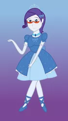 Size: 700x1250 | Tagged: safe, artist:disty dusk, derpibooru import, rarity, equestria girls, ballerina, ballet slippers, clothes, crossdressing, dress, elusive, equestria guys, evening gloves, glasses, gloves, heart eyes, jewelry, long gloves, male, rule 63, smiling, solo, tiara