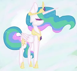 Size: 906x846 | Tagged: safe, artist:ideekai, derpibooru import, princess celestia, alicorn, pony, blushing, crown, eyes closed, jewelry, peytral, regalia, smiling, solo