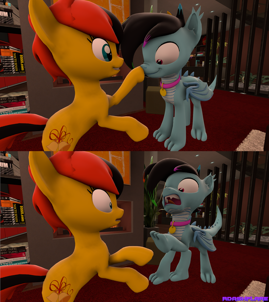 Size: 1920x2158 | Tagged: safe, artist:rainbowdashydg, artist:rdashflare, derpibooru import, oc, oc:rdash, oc:southern belle, unofficial characters only, dracony, hybrid, pony, 3d, boop, source filmmaker