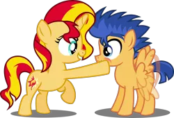 Size: 5000x3401 | Tagged: safe, artist:orin331, derpibooru import, flash sentry, sunset shimmer, pegasus, pony, unicorn, absurd resolution, colt, cute, diasentres, female, filly, filly sunset shimmer, flashimmer, looking at each other, male, shimmerbetes, shipping, simple background, smiling, straight, transparent background, vector, younger