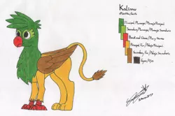 Size: 3055x2028 | Tagged: safe, artist:summerium, derpibooru import, oc, oc:kalimu, unofficial characters only, gryphon, male, reference sheet, solo, spanish, traditional art