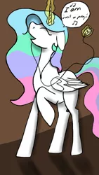Size: 400x711 | Tagged: safe, artist:cupcakeseclipsed, derpibooru import, princess celestia, alicorn, pony, earbuds, floppy ears, happy, magic, mp3 player, open mouth, raised hoof, singing, smiling, solo, telekinesis, text, the magic inside