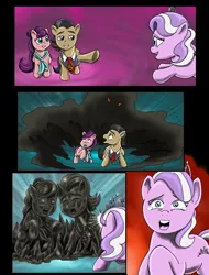 Size: 780x1025 | Tagged: artist:kingshisa08, comic, derpibooru import, diamond tiara, filthy rich, king sombra, petrification, safe, shadow, spoiled rich, spoilthy, statue, umbrum