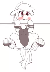 Size: 1280x1852 | Tagged: artist:pabbley, clothes, derpibooru import, leotard, partial color, pullup, rainbow dash, safe, simple background, socks, solo, striped socks, sweat, sweatband, white background, workout