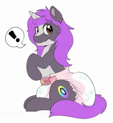 Size: 2765x3002 | Tagged: adult foal, artist:cuddlehooves, cuddlehooves is trying to murder us, cute, derpibooru import, diaper, diaper fetish, embarrassed, looking at you, oc, oc:vissy, poofy diaper, sitting, solo, speech bubble, suggestive, unofficial characters only