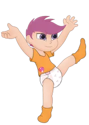 Size: 1004x1400 | Tagged: age regression, artist:the-crusader-network, dead source, derpibooru import, diaper, female, human, humanized, safe, scootaloo, solo