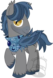 Size: 442x644 | Tagged: safe, artist:tambelon, derpibooru import, oc, oc:sharpie fume, unofficial characters only, bat pony, pony, armor, convention, m.a. larson, male, ponysona, simple background, solo, stallion, transparent background, watermark