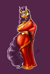 Size: 1612x2343 | Tagged: anthro, artist:saliantsunbreeze, bedroom eyes, big breasts, bipedal, breasts, busty saffron masala, clothes, curvy, derpibooru import, female, huge breasts, looking at you, lopsided boobs, saffron masala, saree, solo, solo female, spice up your life, suggestive