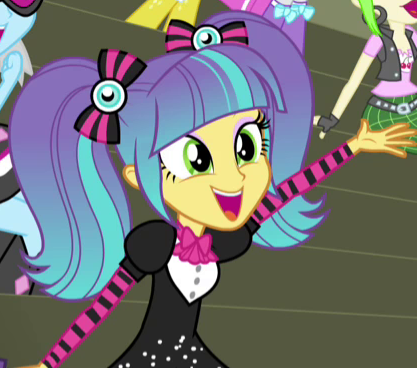 Size: 417x368 | Tagged: safe, derpibooru import, screencap, cherry crash, diamond tiara, photo finish, pixel pizazz, silver spoon, equestria girls, rainbow rocks, boots, bowtie, cherry, clothes, cropped, ear piercing, earring, fingerless gloves, food, gloves, high heel boots, jewelry, piercing