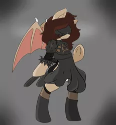 Size: 2384x2582 | Tagged: suggestive, artist:syntiset, derpibooru import, oc, ponified, unofficial characters only, bat pony, pony, 2b, bandage, bat wings, clothes, crossover, dress, female, leotard, mare, nier, nier: automata, panties, pants, simple background, skirt, underwear