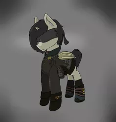 Size: 2005x2113 | Tagged: safe, artist:syntiset, derpibooru import, oc, oc:schurl miller, ponified, unofficial characters only, bat pony, pony, 9s, bandage, bat wings, clothes, crossover, dress, leotard, male, nier, nier: automata, pants, simple background, stallion