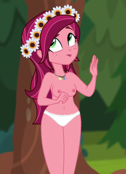 Size: 452x622 | Tagged: questionable, derpibooru import, edit, edited screencap, editor:ah96, screencap, gloriosa daisy, equestria girls, legend of everfree, belly button, breast edit, breasts, clothes, cropped, female, freckles, frilly underwear, lingerie, magical geodes, nipples, nudity, panties, partial nudity, partial nudity edit, solo, solo female, underwear, white underwear