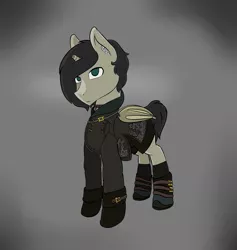 Size: 2005x2113 | Tagged: safe, artist:syntiset, derpibooru import, oc, oc:schurl miller, ponified, unofficial characters only, bat pony, pony, 9s, bat wings, clothes, crossover, dress, leotard, male, nier, nier: automata, pants, simple background, stallion