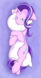 Size: 1521x2861 | Tagged: safe, artist:dusthiel, derpibooru import, starlight glimmer, pony, unicorn, colored pupils, female, floppy ears, hug, lidded eyes, looking at you, mare, pillow, pillow hug, solo, starlight day
