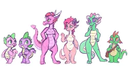 Size: 923x505 | Tagged: artist:purple-blep, barb, derpibooru import, dragon, mina, /mlp/, oc, oc:emerald, oc:tonic, rule 63, safe, sketch, spike