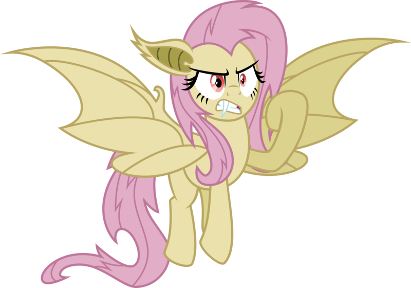 Size: 5567x3897 | Tagged: safe, artist:osipush, derpibooru import, fluttershy, bat pony, pony, absurd resolution, bat ponified, fangs, flutterbat, flutterrage, flying, race swap, simple background, solo, spread wings, transparent background, vector