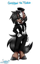 Size: 2000x3200 | Tagged: safe, artist:mimy92sonadow, derpibooru import, oc, oc:classy tophat, unofficial characters only, anthro, unguligrade anthro, unicorn, clothes, ear fluff, glasses, gloves, hand in pocket, hat, looking at you, male, simple background, solo, stallion, suit, top hat, transparent background, unshorn fetlocks