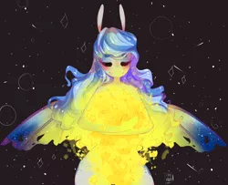 Size: 4960x4024 | Tagged: safe, artist:tamyarts, derpibooru import, oc, unofficial characters only, anthro, bat pony, abstract, absurd resolution, context is for the weak, eyes closed, female, mare, solo, space, stars