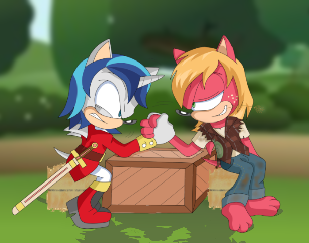 Size: 614x482 | Tagged: anthro, arm wrestling, artist:atomiclance, big macintosh, dead source, derpibooru import, male, paws, plantigrade anthro, safe, shining armor, sonicified, sonic the hedgehog (series)