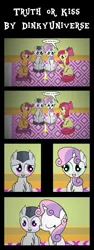 Size: 3771x10000 | Tagged: absurd resolution, apple bloom, artist:dinkyuniverse, blushing, candle, comic, cute, cutie mark crusaders, derpibooru import, female, kissing, kiss on the cheek, male, rumbelle, rumble, safe, scootaloo, shipping, straight, sweetie belle, truth or dare