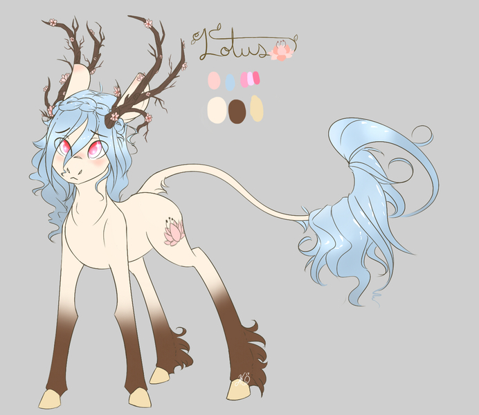 Size: 1338x1160 | Tagged: antlers, artist:mint-and-love, branches for antlers, derpibooru import, female, flower, kirin, lotus flowers, oc, oc:lotus flower, safe, solo, unofficial characters only