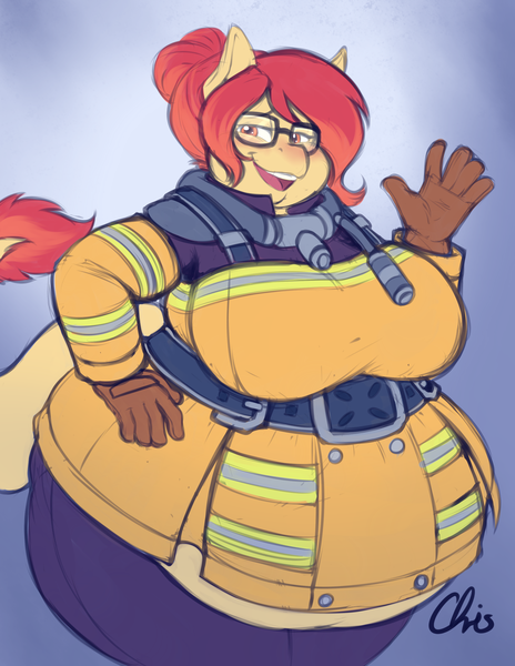 Size: 2550x3300 | Tagged: anthro, artist:nekocrispy, bbw, belly, big belly, big breasts, blushing, breasts, clothes, cosplay, costume, derpibooru import, fat, female, hybrid, mei, obese, oc, oc:flamespitter, overwatch, overweight, safe, solo, thunder thighs, unofficial characters only, wide hips