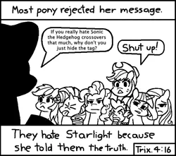 Size: 714x630 | Tagged: applejack, artist:threetwotwo32232, chick tract, crossover, derpibooru import, drama, exploitable meme, fluttershy, jack chick, jesus christ, mane seven, mane six, meme, meta, most people rejected his message, pinkie pie, rainbow dash, rarity, religion, safe, sonic drama, sonic the hedgehog, sonic the hedgehog (series), spike, starlight drama, starlight glimmer, the truth, twilight sparkle