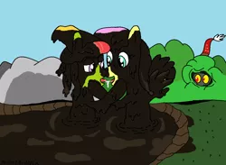 Size: 1094x802 | Tagged: suggestive, artist:amateur-draw, derpibooru import, discord, fluttershy, tree hugger, 1000 hours in ms paint, female, flutterhugger, french kiss, kissing, lesbian, lurking, ms paint, mud, muddy, shipping, tongue out, tongue play