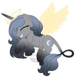 Size: 716x735 | Tagged: safe, artist:tambelon, derpibooru import, oc, oc:crescent hue, unofficial characters only, classical unicorn, pony, unicorn, angel, cloven hooves, female, leonine tail, mare, solo, unshorn fetlocks, watermark