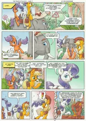 Size: 3490x4890 | Tagged: absurd resolution, applejack, artist:xeviousgreenii, comic, comic:the temple of bloom, derpibooru import, elephant, flower, fly, map, mud, muddy, oc, oc:trunkington, rarity, road sign, saddle bag, safe, scootaloo, swatting, tail whip, traditional art, tree