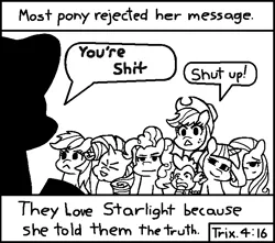 Size: 714x630 | Tagged: applejack, artist:komfluttershy, artist:threetwotwo32232, chick tract, derpibooru import, exploitable, exploitable meme, fluttershy, ignorant racist shit, jack chick, mane six, meme, meta, most people rejected his message, pinkie pie, rainbow dash, rarity, rekt, safe, spike, starlight glimmer, starlight glimmer is best pony, template, twilight sparkle, vulgar