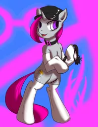 Size: 1500x1936 | Tagged: suggestive, artist:tunairs, derpibooru import, oc, oc:acera danger, unofficial characters only, pony, unicorn, bipedal, clothes, female, flail, hat, mare, socks, solo, weapon