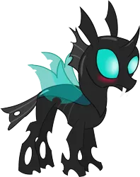 Size: 1085x1372 | Tagged: artist:waffleberry, blushing, changeling, derpibooru import, safe, simple background, solo, spread wings, thorax, transparent background